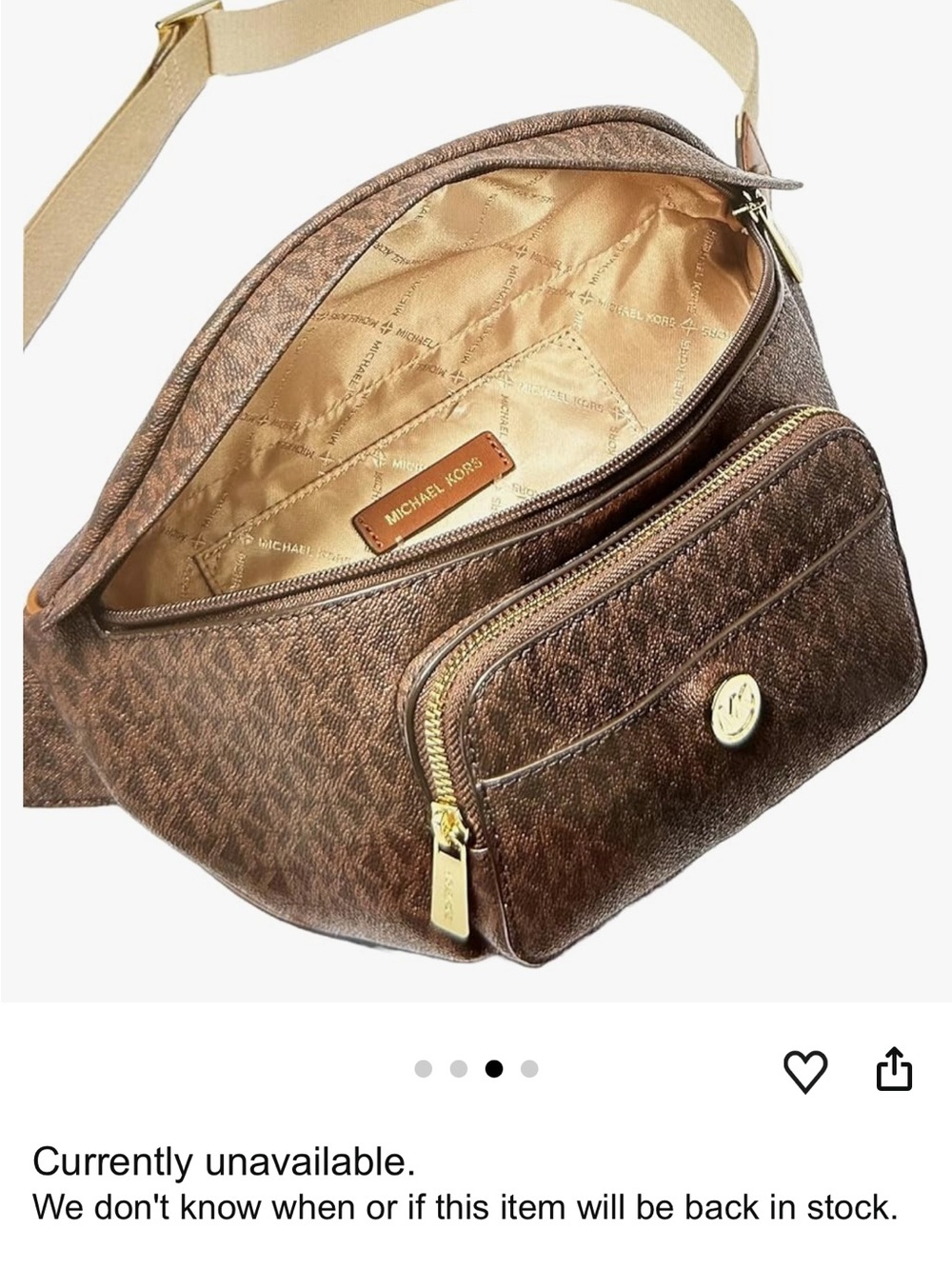 Michael Kors Brown Monogram Crossbody Belt Bag with Gold Hardware - Picture 4 of 12